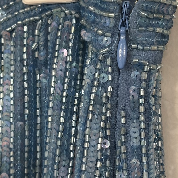 INC Glass beaded  and sequined silk skirt, lovely heaviness, Ice Blue,  Lined, 6 - Picture 3 of 8